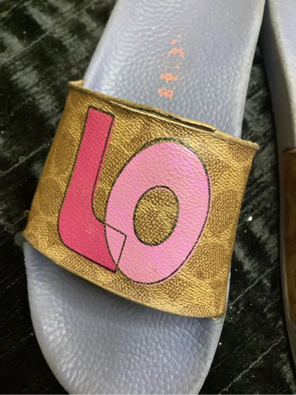 Coach Adele Pink and Gray “LOVE” Appliqué Slide Sandals 8